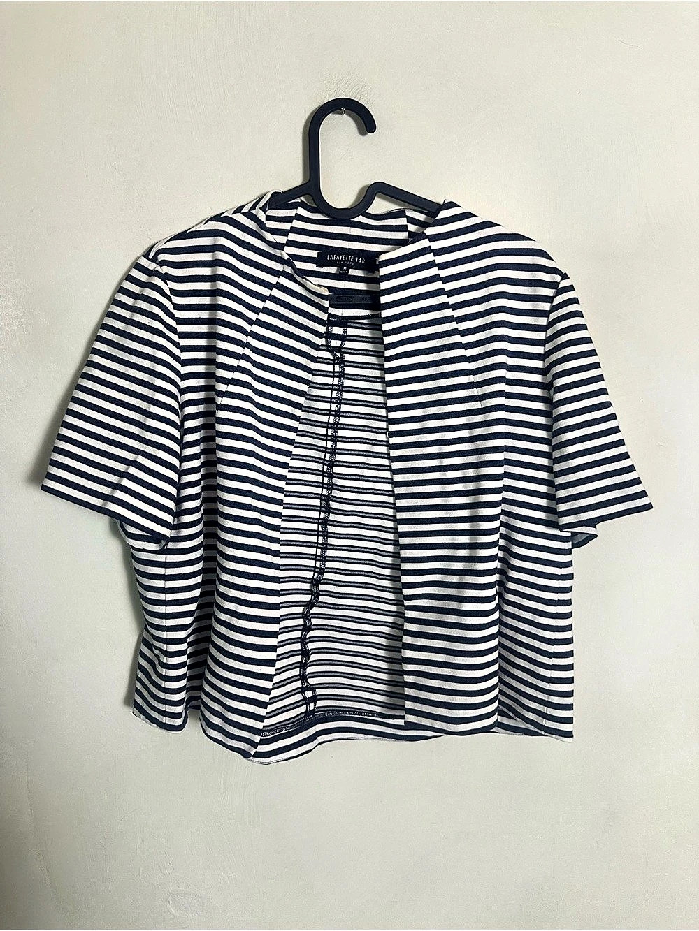 Lafayette 148 New York Striped Short Sleeve Cropped Jacket Blue & White M